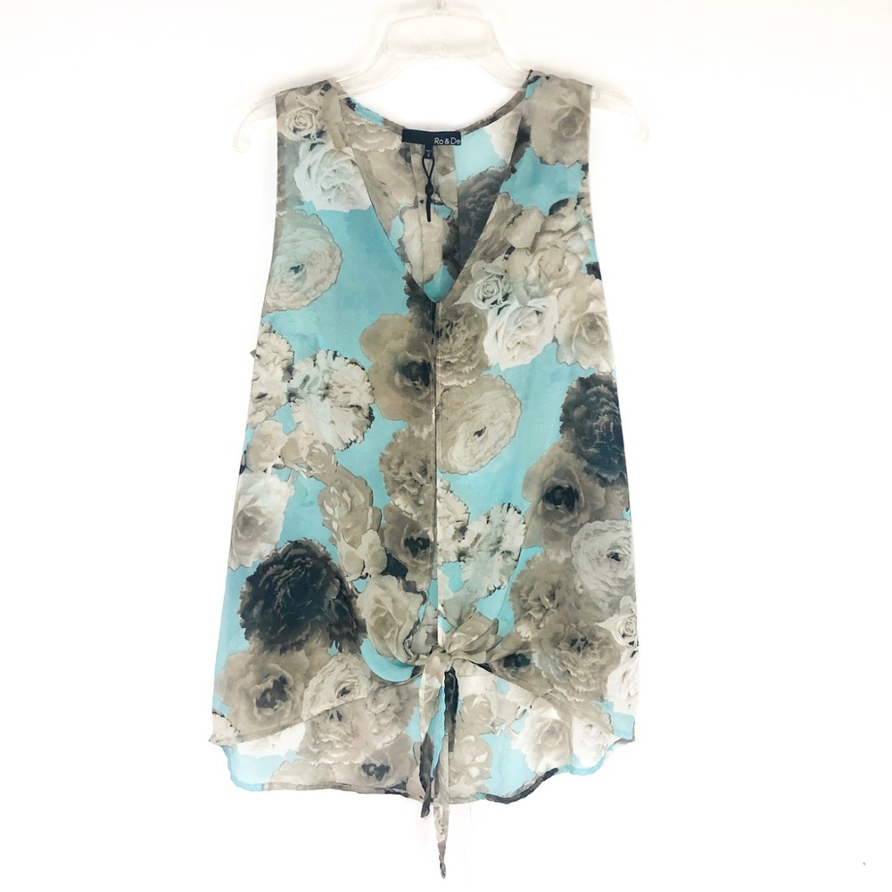 Ro & De Floral V Neck Sleeveless Top S